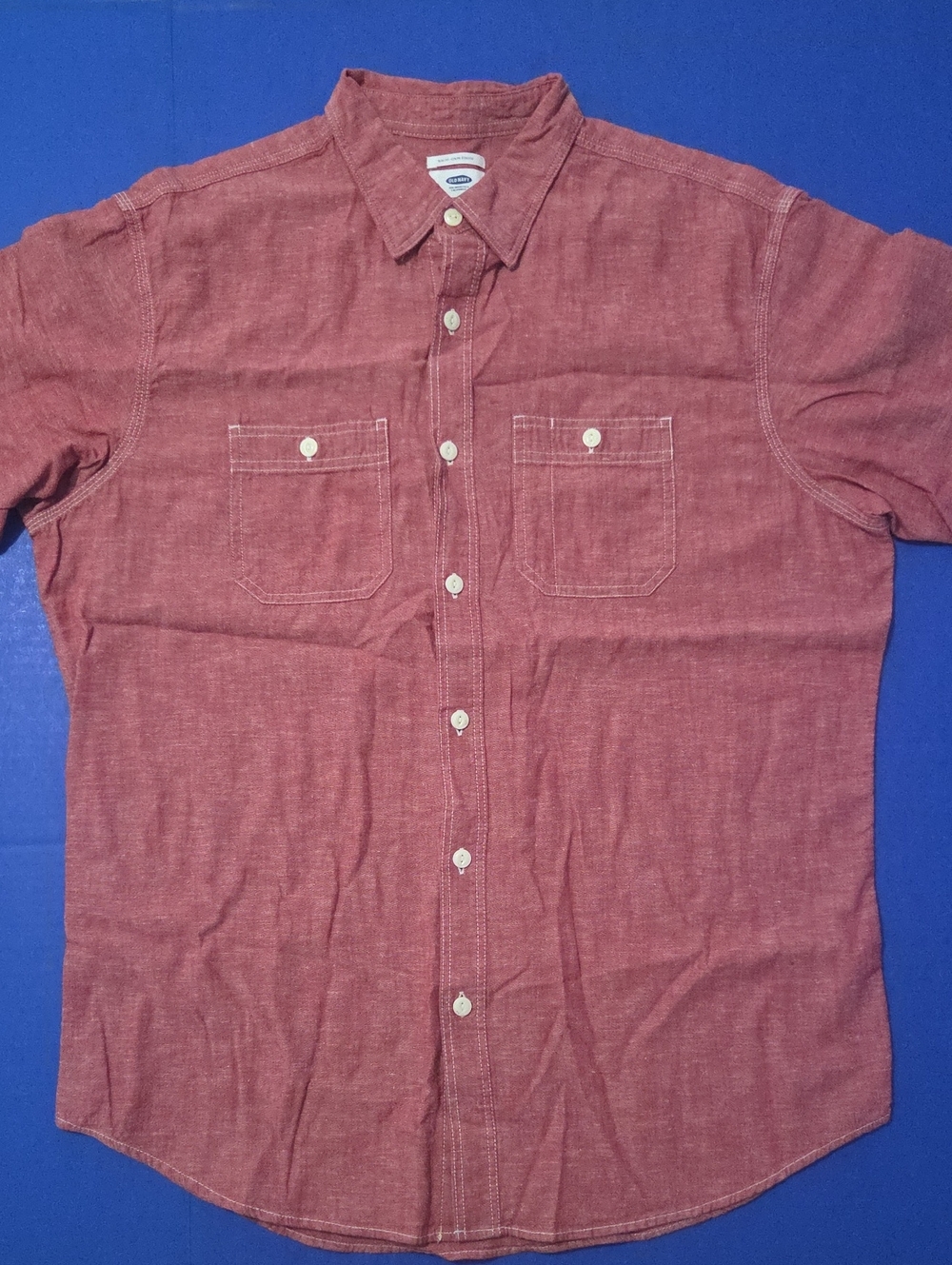 Old Navy Men's Heathered Brick Red Slim Fit Short-Sleeve Button-Down Shirt
